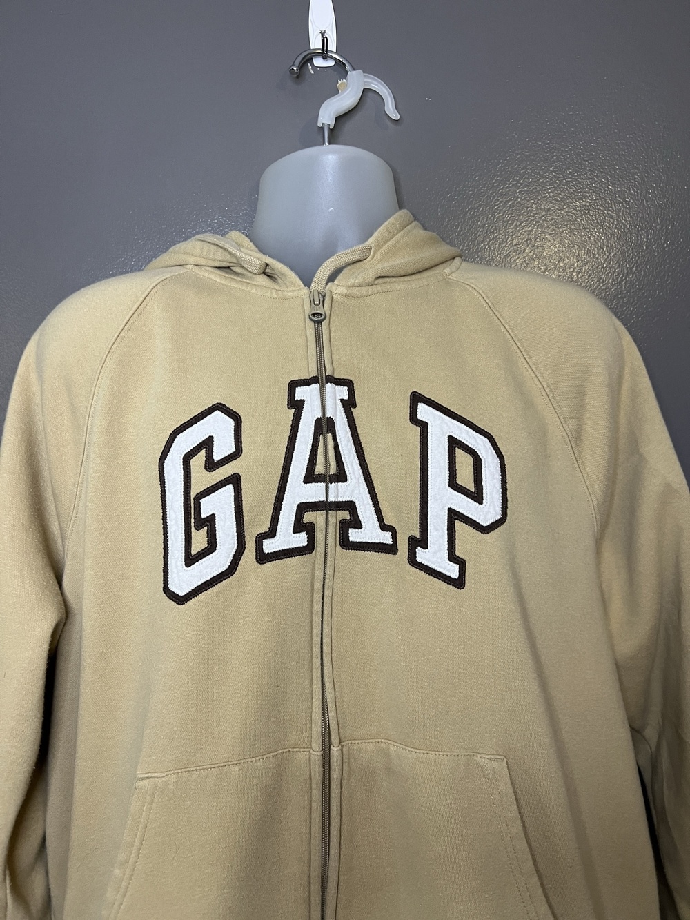 Gap Hoodie Mens 2XL Beige Heritage F Full Zip Fleece Logo Pockets Sweatshirt